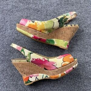 Stuart Weitzman Floral Cork Wedge Slingback Sandals Size 7 Spain
